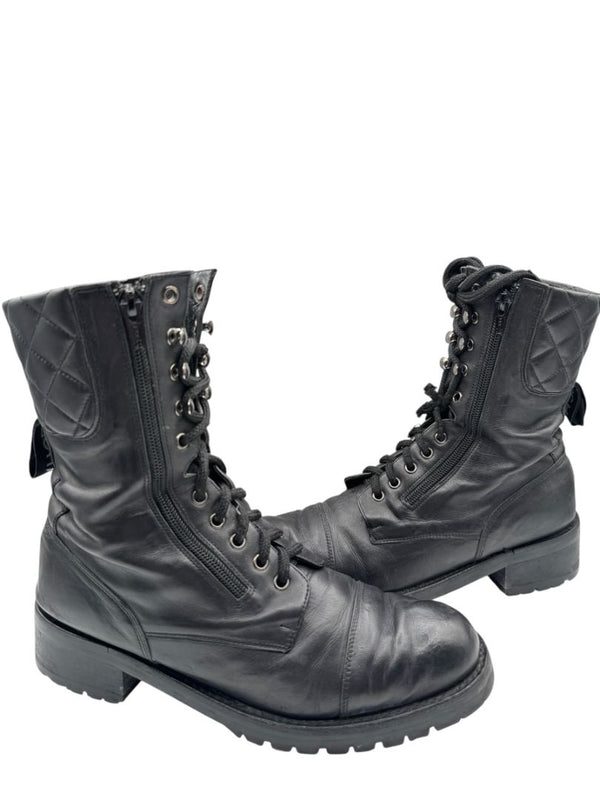 Chanel Quilted Leather Lace-Up Combat Boots – Size 40