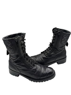 Chanel Quilted Leather Lace-Up Combat Boots – Size 40