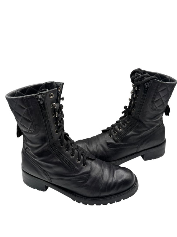 Chanel Quilted Leather Lace-Up Combat Boots – Size 40