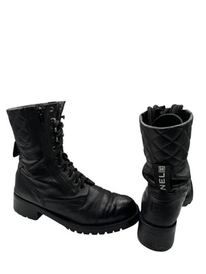 Chanel Quilted Leather Lace-Up Combat Boots – Size 40