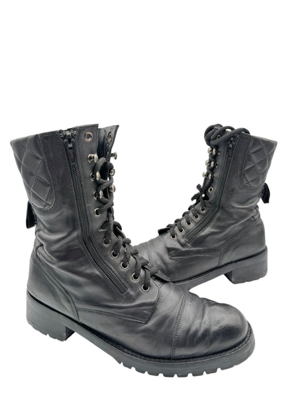 Chanel Quilted Leather Lace-Up Combat Boots – Size 40