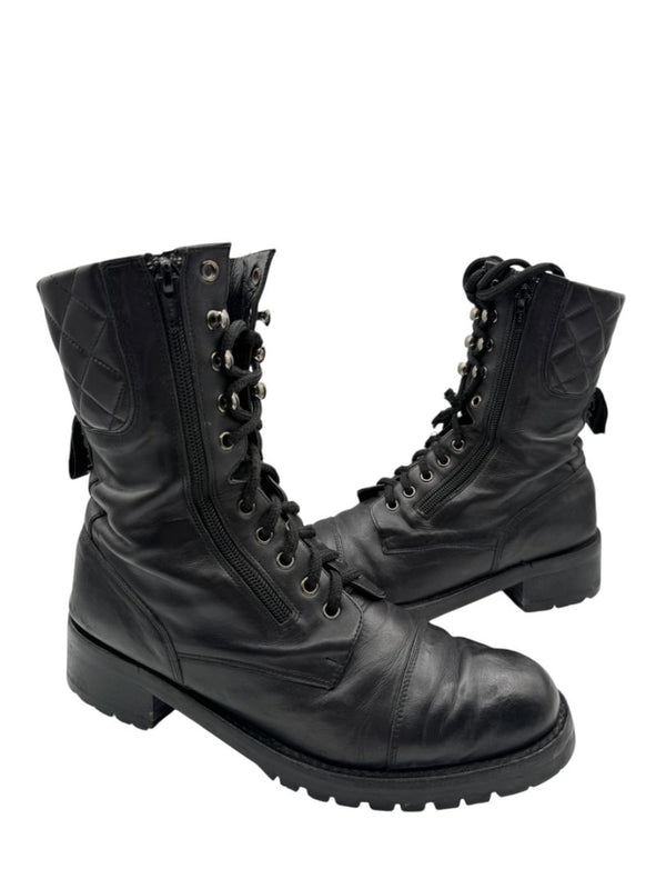Chanel Quilted Leather Lace-Up Combat Boots – Size 40