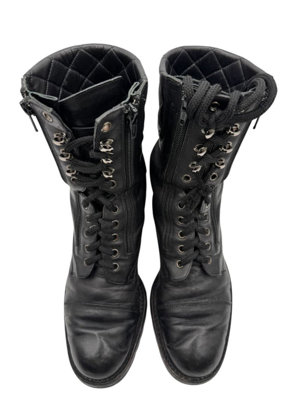 Chanel Quilted Leather Lace-Up Combat Boots – Size 40