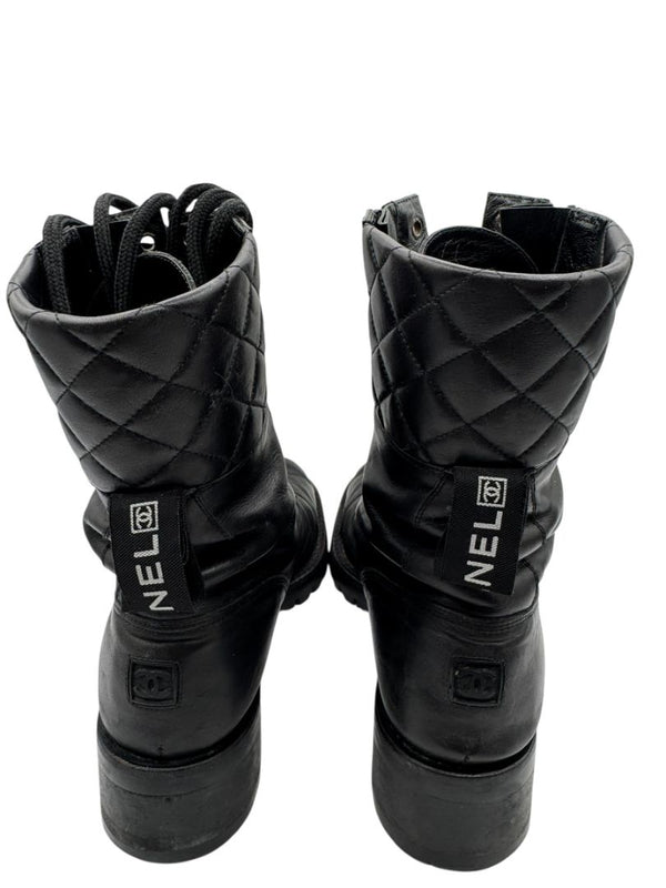 Chanel Quilted Leather Lace-Up Combat Boots – Size 40