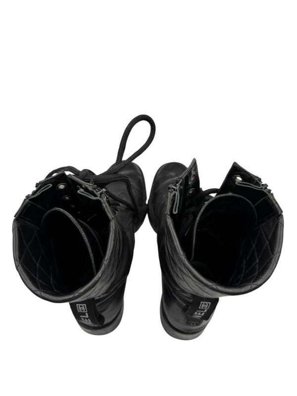 Chanel Quilted Leather Lace-Up Combat Boots – Size 40