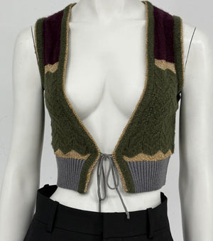 Custo Barcelona Women’s Sleeveless Tie-Front Knit Crop Vest – Size 1 (Small)