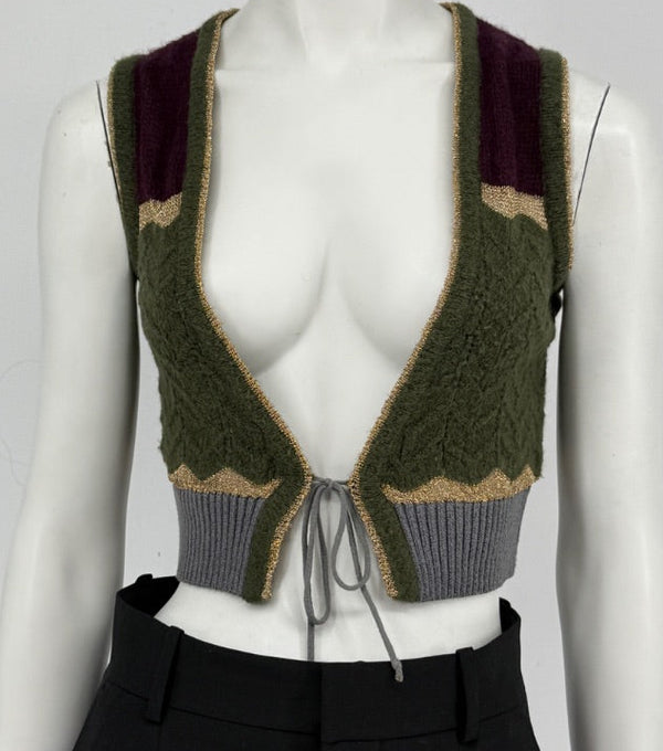 Custo Barcelona Women’s Sleeveless Tie-Front Knit Crop Vest – Size 1 (Small)