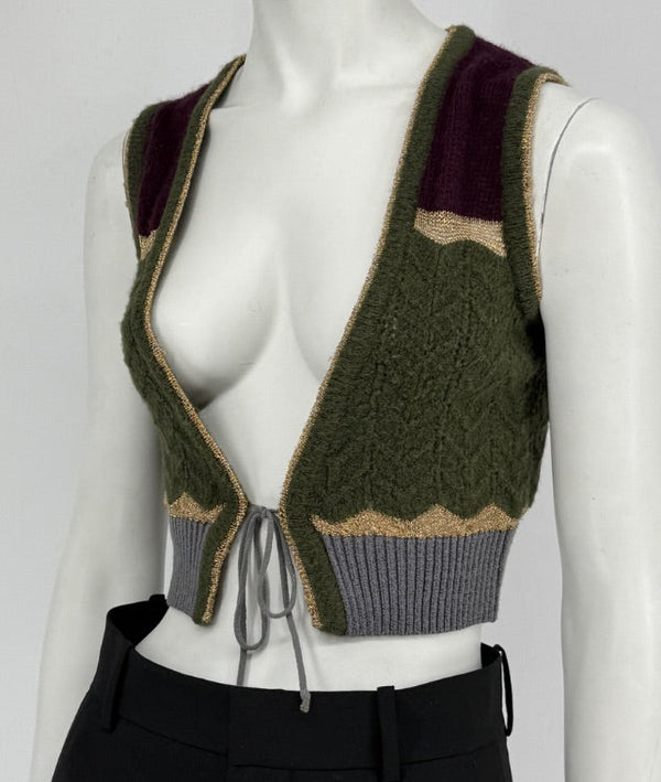 Custo Barcelona Women’s Sleeveless Tie-Front Knit Crop Vest – Size 1 (Small)