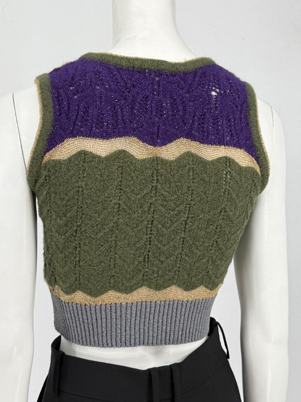Custo Barcelona Women’s Sleeveless Tie-Front Knit Crop Vest – Size 1 (Small)
