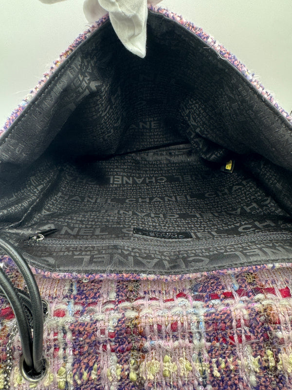 Chanel Lavender Tweed Camellia Large Flap Messenger Bag
