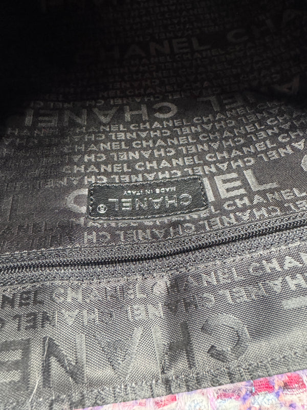 Chanel Lavender Tweed Camellia Large Flap Messenger Bag
