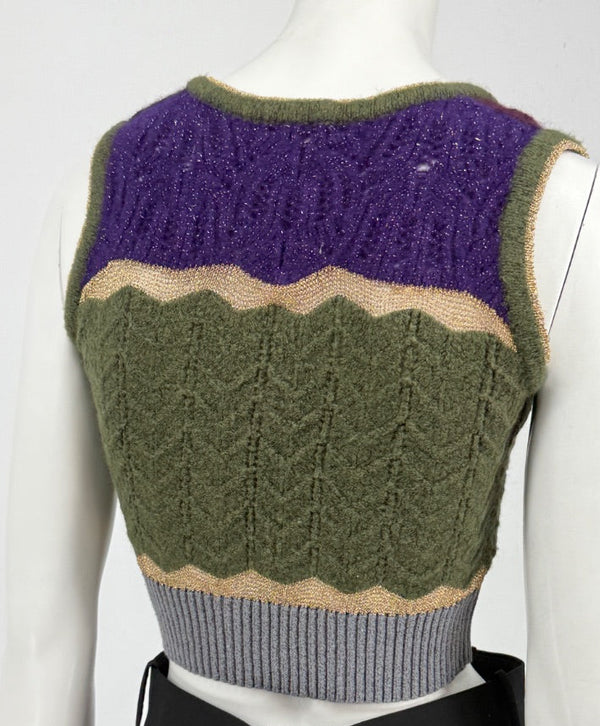 Custo Barcelona Women’s Sleeveless Tie-Front Knit Crop Vest – Size 1 (Small)