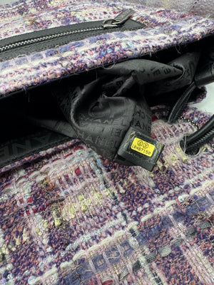 Chanel Lavender Tweed Camellia Large Flap Messenger Bag