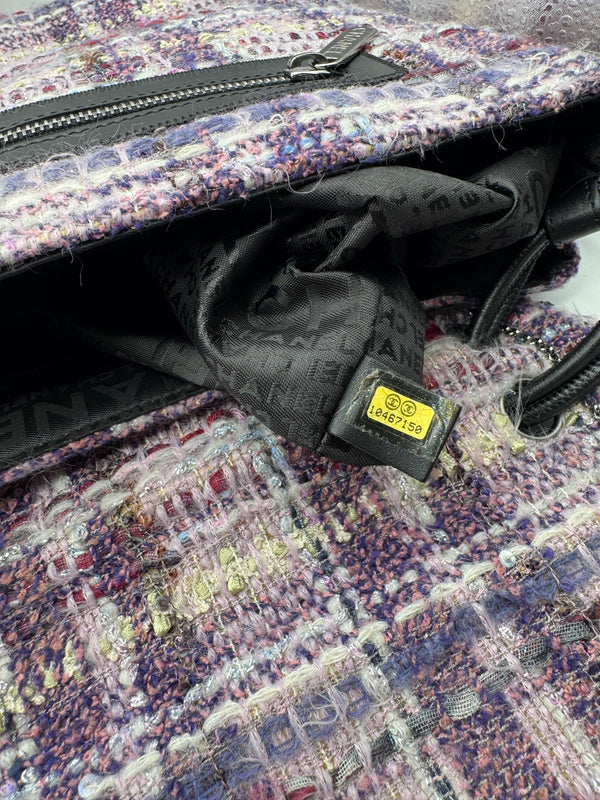 Chanel Lavender Tweed Camellia Large Flap Messenger Bag