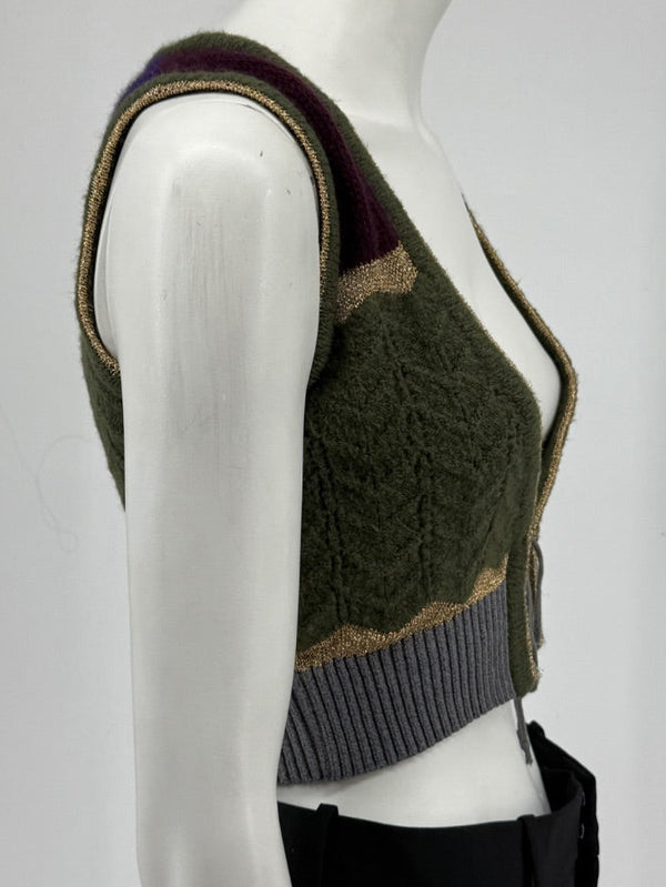Custo Barcelona Women’s Sleeveless Tie-Front Knit Crop Vest – Size 1 (Small)