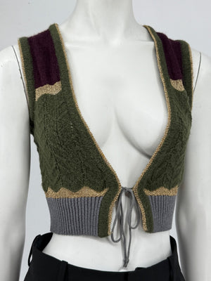 Custo Barcelona Women’s Sleeveless Tie-Front Knit Crop Vest – Size 1 (Small)