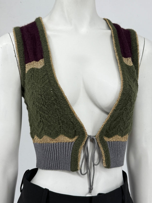 Custo Barcelona Women’s Sleeveless Tie-Front Knit Crop Vest – Size 1 (Small)