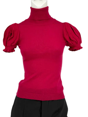 Valentino Red Knit Puff-Sleeve Turtleneck Top – Size: XS