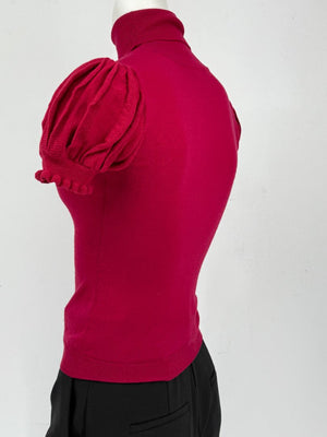 Valentino Red Knit Puff-Sleeve Turtleneck Top – Size: XS