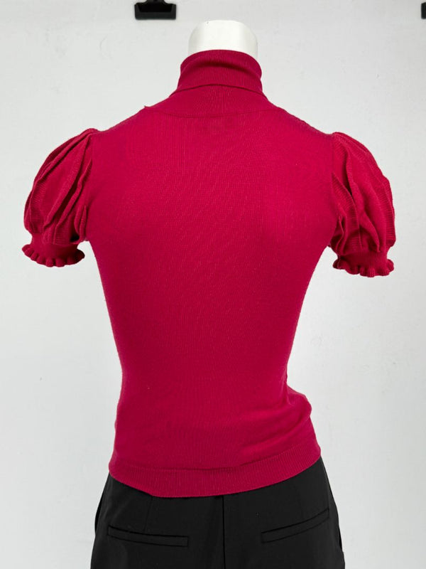 Valentino Red Knit Puff-Sleeve Turtleneck Top – Size: XS
