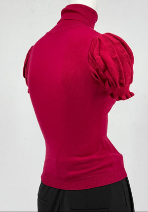 Valentino Red Knit Puff-Sleeve Turtleneck Top – Size: XS
