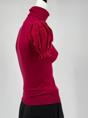 Valentino Red Knit Puff-Sleeve Turtleneck Top – Size: XS
