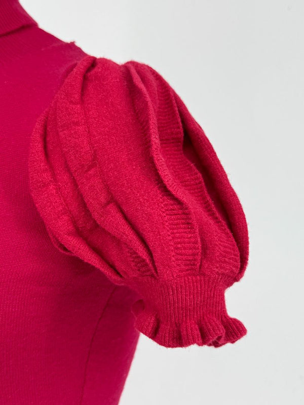 Valentino Red Knit Puff-Sleeve Turtleneck Top – Size: XS
