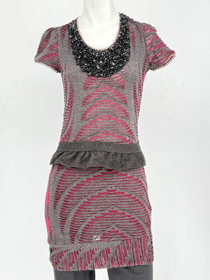 Custo Barcelona Embellished Cutout Knit Shirt Dress with Detachable Belt – Size 1