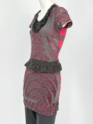 Custo Barcelona Embellished Cutout Knit Shirt Dress with Detachable Belt – Size 1