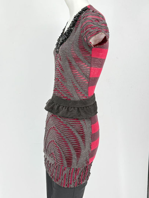 Custo Barcelona Embellished Cutout Knit Shirt Dress with Detachable Belt – Size 1