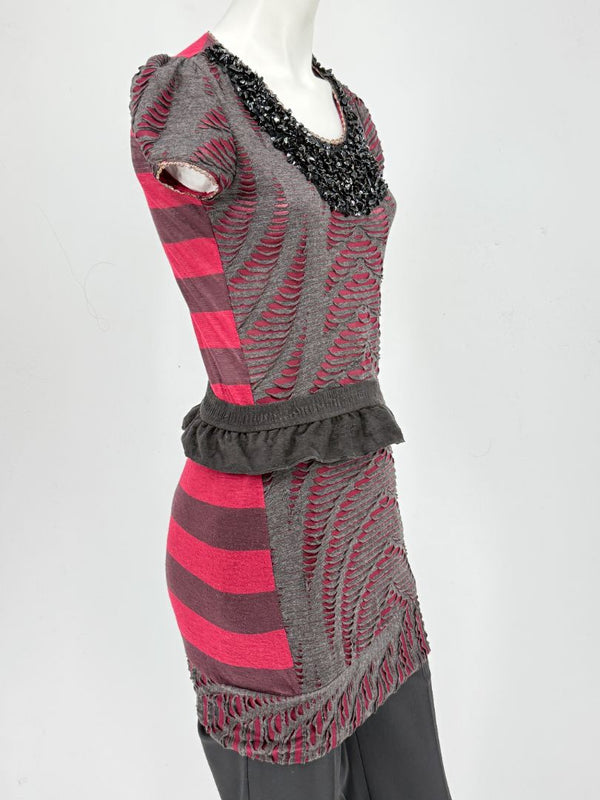 Custo Barcelona Embellished Cutout Knit Shirt Dress with Detachable Belt – Size 1