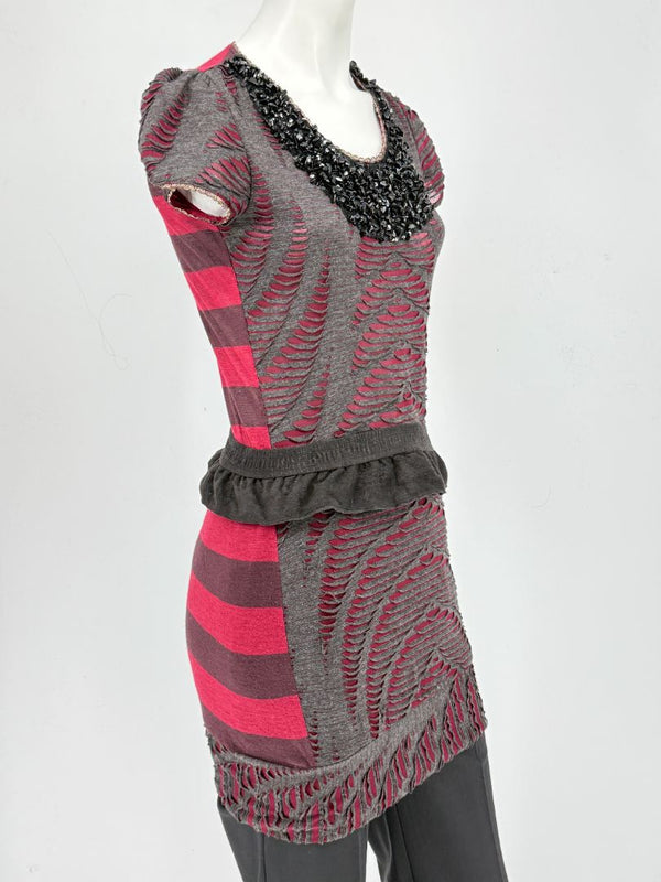 Custo Barcelona Embellished Cutout Knit Shirt Dress with Detachable Belt – Size 1