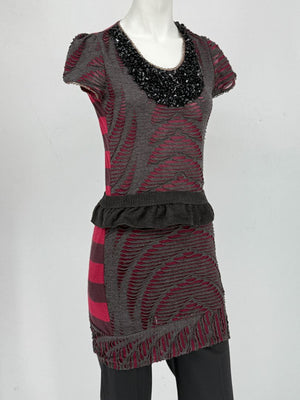 Custo Barcelona Embellished Cutout Knit Shirt Dress with Detachable Belt – Size 1