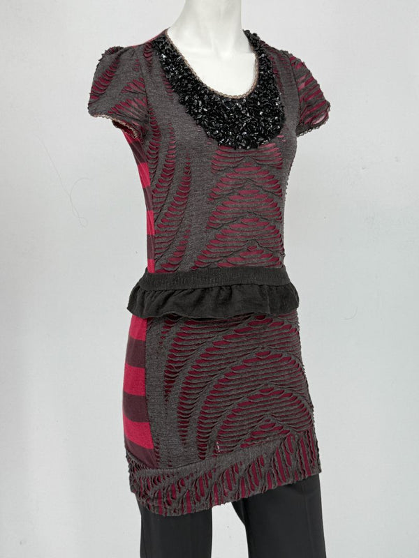 Custo Barcelona Embellished Cutout Knit Shirt Dress with Detachable Belt – Size 1