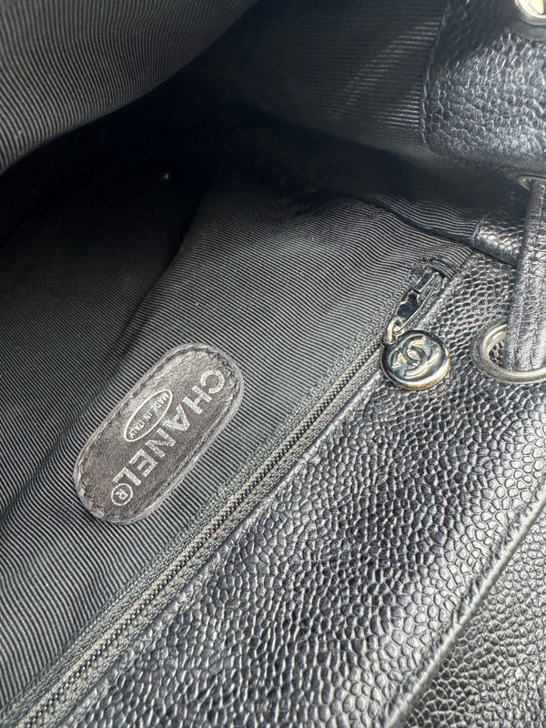 Chanel 1996-1997 Black Caviar Triple CC Backpack - Silver Hardware *RARE*