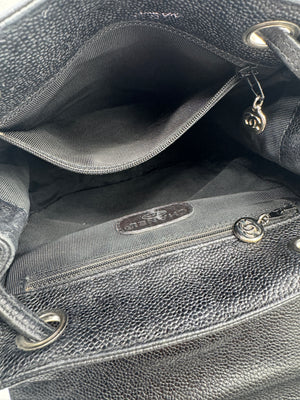 Chanel 1996-1997 Black Caviar Triple CC Backpack - Silver Hardware *RARE*
