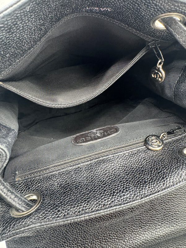 Chanel 1996-1997 Black Caviar Triple CC Backpack - Silver Hardware *RARE*
