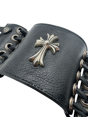 Chrome Hearts Sterling Silver & Leather Lace-Up Cuff Bracelet – Vintage 1990s