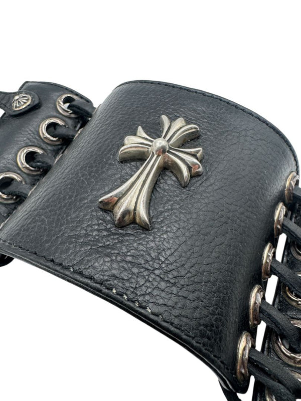 Chrome Hearts Sterling Silver & Leather Lace-Up Cuff Bracelet – Vintage 1990s