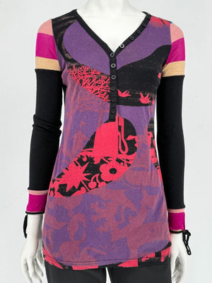 Custo Barcelona Long-Sleeve Graphic Henley Top – Size 1 (Small)