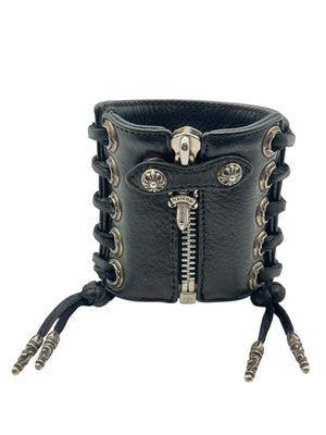 Chrome Hearts Sterling Silver & Leather Lace-Up Cuff Bracelet – Vintage 1990s