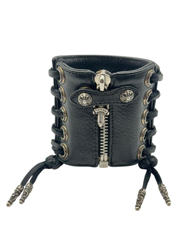 Chrome Hearts Sterling Silver & Leather Lace-Up Cuff Bracelet – Vintage 1990s