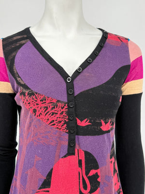 Custo Barcelona Long-Sleeve Graphic Henley Top – Size 1 (Small)