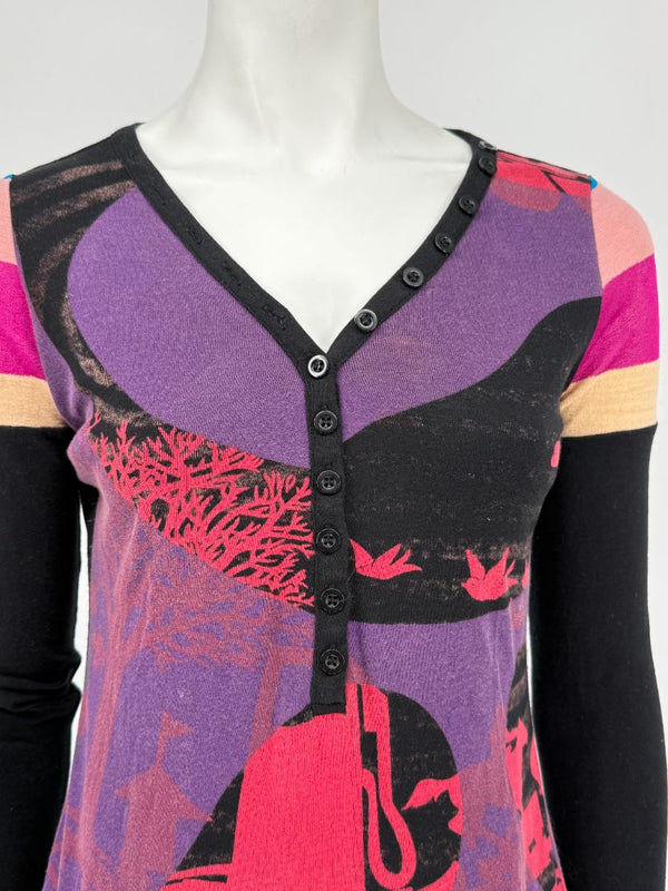 Custo Barcelona Long-Sleeve Graphic Henley Top – Size 1 (Small)