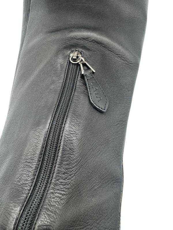 Alaïa Black Leather Over-the-Knee Boots – Size 40.5