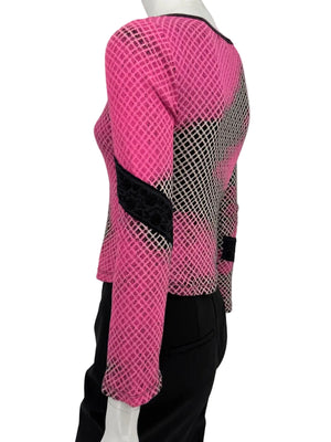 Custo Barcelona Pink & Black Geometric Mesh Knit Top – Size: 1 (Small)