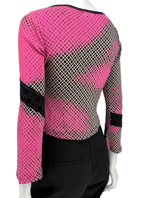 Custo Barcelona Pink & Black Geometric Mesh Knit Top – Size: 1 (Small)
