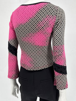 Custo Barcelona Pink & Black Geometric Mesh Knit Top – Size: 1 (Small)