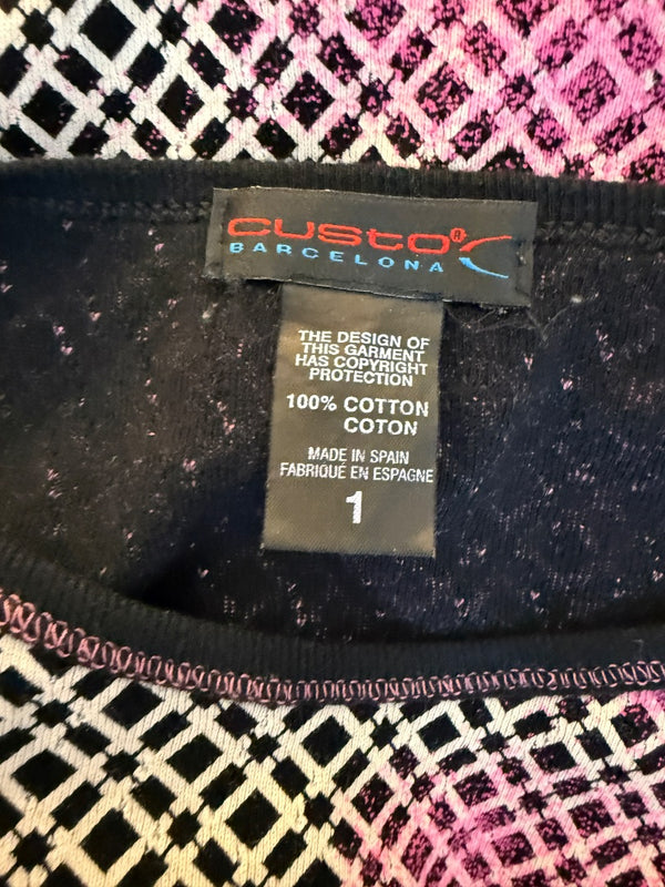Custo Barcelona Pink & Black Geometric Mesh Knit Top – Size: 1 (Small)