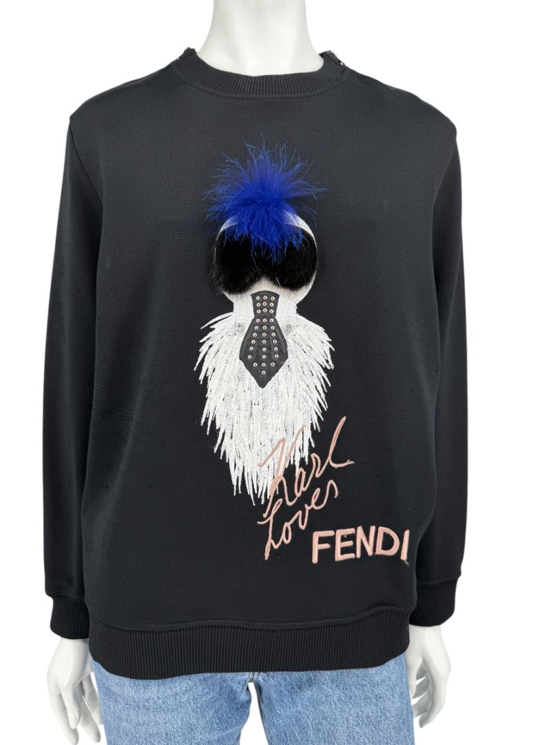 Fendi Karlito “Karl Lover” Fur Embellished Sweatshirt – Size IT 42